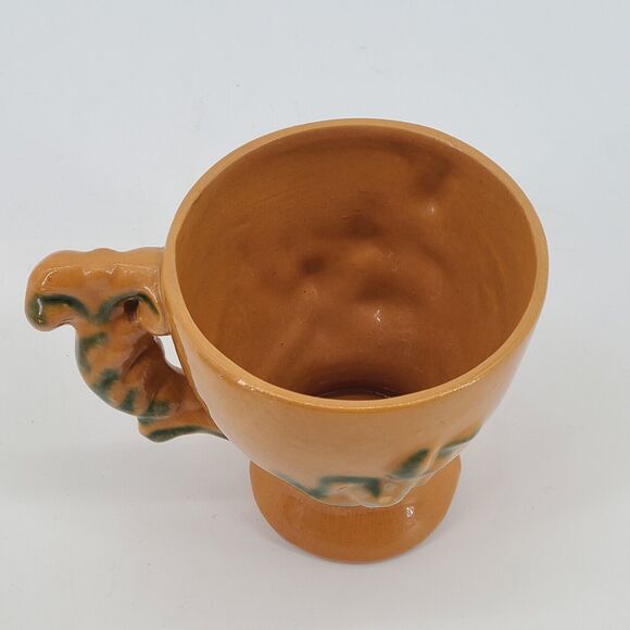 Vintage Pottery Cup Saucer Set Terra Cotta Yellow Floral - Picture 4 of 7